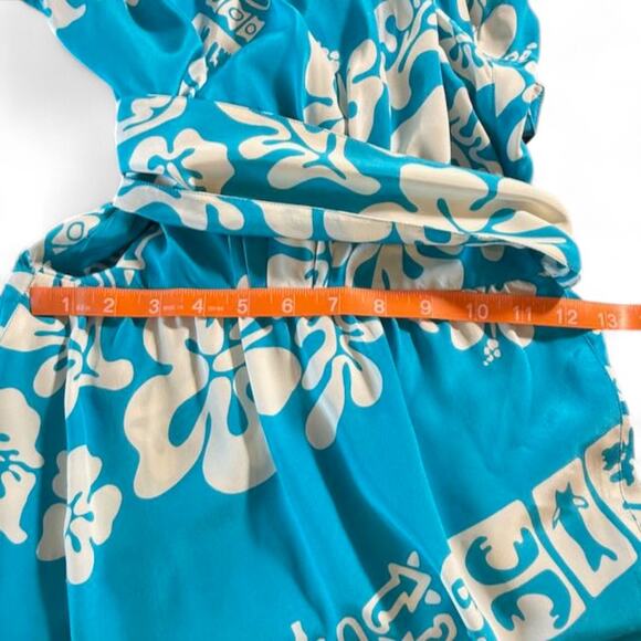 VTG Thierry Mugler 1990 Eté Hawaï Collection Tropical Silk Wrap Dress Blue 36 S - Picture 16 of 16
